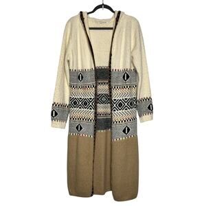 Label of Love Hooded Cardigan Duster Sweater Medium Geometric Knit Open Front